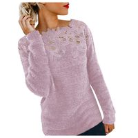 HIRIRI Women Long Sleeve Pullover Fluffy Fuzzy Sweater Shirt Lace Patchwork Loose Jumper Tops (M, Purple)