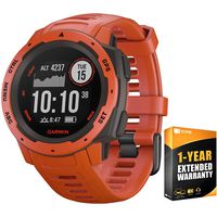 Garmin Instinct Rugged Outdoor Watch with GPS and Heart Rate Monitoring, Flame Red (010-02064-02) with 1 Year Extended Warranty
