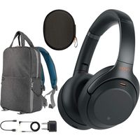 Sony WH1000XM3 Premium Noise Cancelling Wireless Bluetooth Headphones with Built in Microphone WH-1000XM3/B Black Commuter's Bundle with Deco Gear Travel Backpack with Gadget Compartment & USB Port