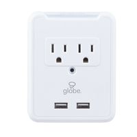Globe Electric 78079 2 Charging Station Surge Protector Wall Tap, 2x USB Ports Finish, 2-Outlet with Phone Holder, White
