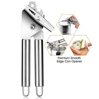 Can Opener, Food Grade Stainless Steel 3-IN-1 Safety Kitchen Can Opener Manual Smooth Edge Heavy Duty with Ultra Sharp Cutting Wheel Easy-to-Turn Knob Ergonomic Non-slip Grips Built-in Bottle Opener