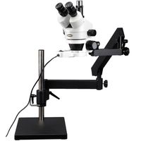 AmScope SM-7T-FRL Professional Trinocular Stereo Zoom Microscope, WH10x Eyepieces, 7X-45X Magnification, 0.7X-4.5X Zoom Objective, 8W Fluorescent Ring Light, Articulating-Arm Boom Stand, 110V-120V