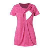 Women's Short Sleeve O-Neck Layered Nursing Tops Maternity Breastfeeding Fashion Solid Tunic Blouses Tee Hot Pink
