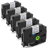 Unistar Compatible P Touch Label Maker Tape, Replace TZe Tape 12mm 0.47 Inch Laminated White Compatible with Brother P-Touch Cube PTD210 PTD600 PTH110, 5 Pack