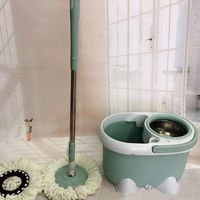 SHPING Mops Rotating mop bucket t set, 360 degree free rotation, stainless steel telescopic rod, double drive, wet and dry, no need to wash your hands, suitable for bedroom floor cleaning