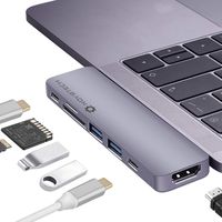 NOV8Tech 7-in-2 Aluminum USB-C Hub for MacBook Pro 2019-16 and MacBook Air 2019-18, 4K HDMI, 2xUSB 3.0, USB 3.1 C 5GBps, Thunderbolt 3 100W PD Charger and 40GBps Data, SD/Micro SD Card Reader 7-in-1