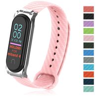 PULILANG Sports Band Replacement Bands Compatible for Xiaomi 3/4 Waterproof Smartwatch Wristband Carbon Fiber TPU Strap (Pink)