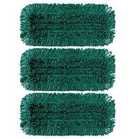 TEBEST Mop Floor Cleaning Green Slot Pocket Dust Mop Spun Loop Microfiber Dry Dust Mop with Slot Pocket Backing-3 Pack (18", Green)