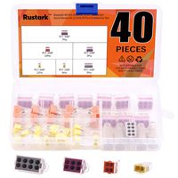 Rustark 40 Pcs Push-in Wire Connector Assortment kit 4 Type Wall-Nut Assorted Set 2/4/6/8 Port Conductor Combination Junction Boxes with Plastic Box for Solid Stranded Electrical Wires