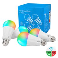 MoKo Smart LED Light Bulb, 4 Pack E26 9W Dimmable Light, RGB Warm White Light, Work with Alexa Echo,Google Home & IFTTT for Voice Control, Remote Control, No Hub, Only Supports 2.4GHz Network, White