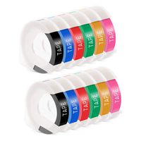Embossing Tape 3/8 Inch Compatible for Dymo 3D Plastic Labels for Organizer Xpress Pro 12965 DYM12966 Office Mate II, White on Black/Red/Blue/Yellow/Green/Pink, 12-Pack