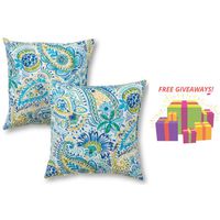 Greendale Home Fashions 17 in. Square Outdoor Throw/Accent Pillow Baltic Paisley Set of 2 with More Exciting Give-aways