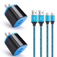 Android Phone Wall Charger Micro Cable Set, AbcPow 4in1 Universal 2Port Charger Head Charge Block with 6ft Micro USB Cord Compatible for Samsung Galaxy S7 S6 Active J3 J7 J8, HTC, Kindle
