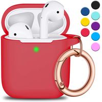 R-fun AirPods Case Cover with Keychain, Full Protective Silicone AirPods Accessories Skin Cover for Women Men Girl with Apple AirPods Wireless Charging Case, Front LED Visible-Red
