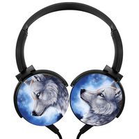 CTWUVS ADPR Cool Blue Galaxy Wolf Wired Headphones Headsets Foldable Over Ear for Kids or Adults Black