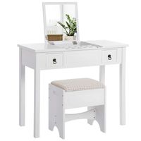 VASAGLE Vanity Set with Flip Top Mirror Makeup Dressing Table Writing Desk with 2 Drawers Cushioned Stool 3 Removable Organizers, Easy Assembly, White URDT01M