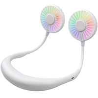 Upgrade Version Hand Free Fan - Portable USB Fan - 2000mAH Rechargeable Battery Wearable Design Neck Fan 3 Speed 7 Color LED Light 360 Degree Adjustment Head Suitable for Office Travel Sports (White)