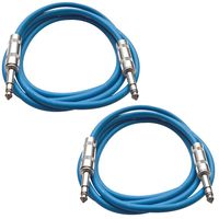 SEISMIC AUDIO - SATRX-3-2 Pack of 3' 1/4" TRS Male to 1/4" TRS Male Patch Cables - Balanced - 3 Foot Patch Cord - Blue and Blue