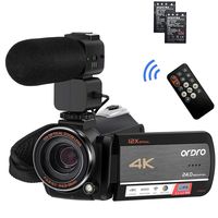 Camcorder 4K ORDRO HDR-AC5 UHD Video Camera 12X Optical Zoom 1080P 60FPS 3.1'' IPS Touch Screen WiFi Camera Camcorders with Microphone and 2 Batteries
