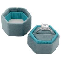 Koyal Wholesale Velvet Ring Box, Hexagon Vintage Wedding Ceremony Ring Box with Detachable Lid, 2 Piece Engagement Ring Box Holder, Modern Proposal Idea (Vintage Teal)
