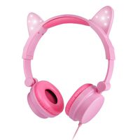 HYX Kids Headphones - Cat-Inspired Wired On-Ear Headphones Kids, LED Backlight, Safe Wired Kids Headsets 85dB Volume Limited Hearing Protection, 3.5mm Aux Jack, Cat-Inspired Headphones for Kids, Pink