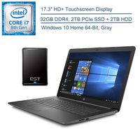 2020 HP 17.3" HD+ Touchscreen Laptop Computer, 8th Gen Intel Quad-Core i7 8565U up to 4.6GHz, 32GB DDR4 RAM, 2TB PCIe SSD + 2TB HDD, DVDRW, AC WiFi, Gray, Windows 10 + EST 500GB External Hard Drive