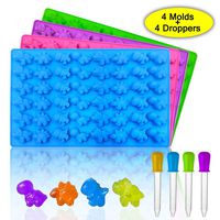 Palksky Mini Dinosaur Silicone Candy molds/Dragon Gummy Bear Mold, Non-Stick Gummie Chocolate Gelatin Tray (4-Pack+4 Droppers) Creates 192 Sweet Snacks Triceratops T-Rex Stegosaurus Brontosaurus