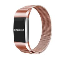 Replacement Metal Bands for Fitbit Charge 2-Stainless Steel Bracelet with Magnet Clasp, Smart Wristband Accessories, Rose Pink/5.5''- 8.6"