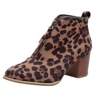 Womens Leopard Print Boots,LuluZanm Sales! Ladies Fashion High Square Heel Ankle Boots Solid Color Outdoor Shoes Brown