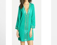 MOM Sunscreen Beach Beach Sunscreen Hollow Sexy V-Neck Bikini Blouse,green,XXL
