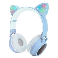 Kids Wireless Headphones Cat Ear Bluetooth Headphones with Flashing Led Light, SD Card Slot, FM,3.5 mm Audio Jack Wired Kids On Ear Headphones for Boys Girls Adults(Light Blue)