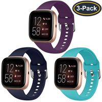 QIBOX Bands Compatible with Fitbit Versa/Versa Lite/SE, Soft Silicone Breathable Replacement Sport Wristband Women Men Accessories for Versa Smartwatch Large Small 3-Pack