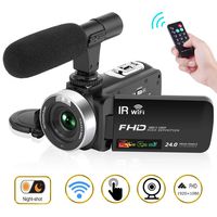 Camcorder Digital Video Camera, Camcorder with Microphone WiFi IR Night Vision Full HD 1080P 30FPS 3" LCD Touch Screen Vlogging Camera with Remote Control (V2)