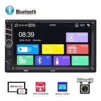Bluetooth 2 Din Car Radio AMprime 7-inch Capacitive Touch Screen Mirror Link for iOS/Android Phone FM Receiver MP5 Car Player USB SD AUX-in + Rear View Camera