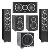Elac 5.1 System with 2 Debut F6 Floorstanding Speakers, 1 Debut C5 Center Speaker, 2 Debut B5 Bookshelf Speakers, 1 Debut S10EQ Subwoofer