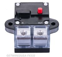 0-GAUGE WIRE INLINE CIRCUIT BREAKER 300-AMP, 12-VOLT HEAVY DUTY INDUSTRIAL PRO CAR AUDIO / MARINE, MANUAL RESET AUTO TRIP, FITS 0 AWG CABLE 1/2" INCH HOLE. GETWIREDUSA FX332-300