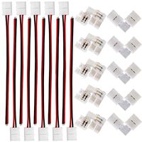 FSJEE 8mm 3528/2835 LED Strip Light Connectors Kits with 10PCS L Shape 2 Pin Right Angle Corner Solderless Connector and 10PCS 2 Pin 8mm Wide LED Solderless Connect Wire for 2835 Single Color Strips