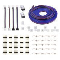 5050 4Pin RGB LED Strip Connector Kit - include 16.4FT RGB Extension Cable, 2x T & L Shape Connectors, 4x Strip Jumper, 2x Gapless Connector, 20x LED Strip Clip, 20x Male Connector, 2x Quick Connector