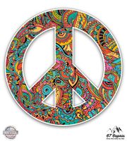 GT Graphics Floral Pattern Peace Sign - 3" Vinyl Sticker - for Car Laptop I-Pad Phone Helmet Hard Hat - Waterproof Decal