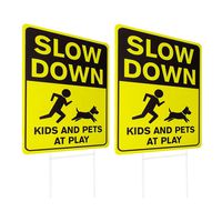 WaaHome 2 Pack Slow Down Signs with Metal Wire H-Stakes, 12''X17'' Kids and Pets at Play Yard Sign