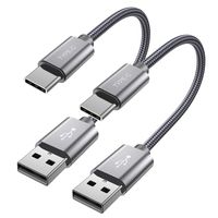 Short USB C Cable,(0.5ft 2-Pack) USB Type C Charger Nylon Braided Fast Charging Cord Compatible Samsung Galaxy S10+ S9 S8 Plus,Note 9 8,LG G6 G7 V35,Pixel 2 XL,15cm Perfect Size for Power Bank(Grey)