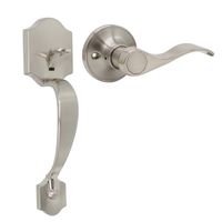 Camelot Trim Lower Half Handleset, Classic Satin Nickel Entry Door Handle with Accent Wave Door Lever for Electronic Keypad with Drop Interior Left Handed Lever
