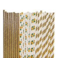 Biodegradable Paper Straws (gold foil solid, pineapple, gold foil stripe)