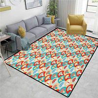 Mushroom Fruit Rug Pads, Colorful Abstract Cartoon Style Retro Composition with Toadstools and Butterflies, Durable Rugs - Living, Dinning, Office, Rooms & Bedrrom, Hallway Carpet(5'x 8') Multicolor