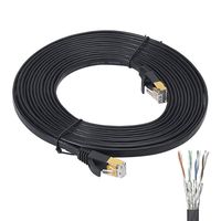 DATARAM Cat 7 Ethernet Cable 50 ft Shielded (STP), Flat Internet Network Cable, Faster Than cat5e/cat5/cat6, Durable Rj45 Cat7 Network Wire for Router, Modem, Xbox, PS (Free Cable Clips) (50ft Black)