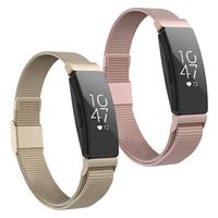 POY Compatible with Fitbit Inspire Hr Bands, Stainless Steel Replacement for Fitbit Inspire and Ace 2 Metal Loop Bracelet Sweatproof Wristbands for Women Men 2 Packs Champagne Rosepink Large