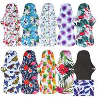 10 Pcs Resuable Heavy Flow Menstrual Pads Set, Including 1Pc Mini Wet Bag + 9Pcs Bamboo Charcoal Heavy Flow Waterproof Mama Cloth Sanitary Napkin Pads Menstrual Pads