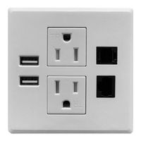 PWR-Plug Power Grommet for Desk Office Furniture Fits 3.125" Inch Grommet Hole 2 (TR) AC Outlets 2 USB Charging Ports 1 CAT6 Port 1 RJ11 Phone Jack ETL Listed (Square - (WHITE) Fits 3 1/8" - 3 1/4")