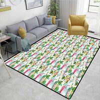 Flamingo geometric Area Rug Dorm, Fresh Exotic Jungle Rainforest Island Climate Wildlife Fauna Leaves and Blossoms, Durable Carpet Area rug - Living Dinning Room Bedroom Rugs and Carpets(3'x 8')