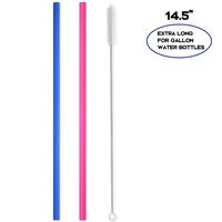 Hiware Extra Long 14.5" Reusable Silicone Straws for 128 oz/ 1 Gallon Water Bottle, Gallon Water Jug - 2 Pack Flexible Drinking Straws for Extra Tall Cups and Giant Mugs with Cleaning Brush